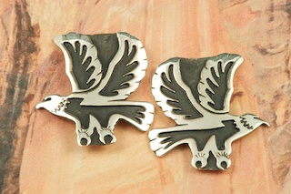 Sterling Silver Post Earrings with Beautiful Eagles.  Created by Navajo Artist Tommy Singer. Signed by the artist.